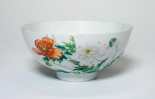 Bowl with Peony Flowers, Qing dynasty (1644-1911), Yongzheng reign mark and period (1723-1735). Creator: Unknown.