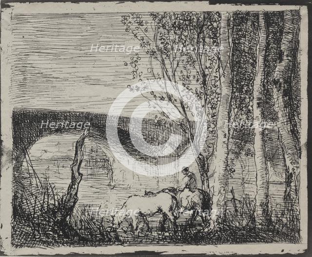 The Bridge, original impression 1862, printed in 1921. Creator: Charles François Daubigny (French, 1817-1878).