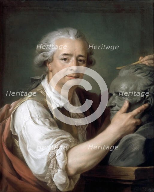 Augustin Pajou (1730-1809) sculping a bust of his teacher Lemoyne the Younger, 1782. Creator: Labille-Guiard, Adélaïde (1749-1803).