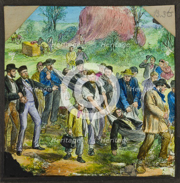 Victims of a ballooning accident, 1882-1892. Artist: Unknown.