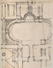 Page from a Scrapbook containing Drawings and Several Prints of Architecture, Int..., ca. 1800-1850. Creators: Workshop of Charles Percier, Workshop of Pierre François Léonard Fontaine.