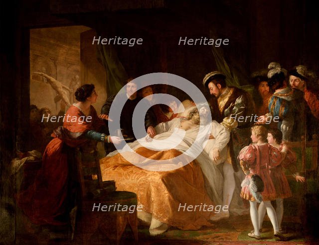 The Death of Leonardo da Vinci in the Arms of Francis I, 1781. Creator: Ménageot, François-Guillaume (1744-1816).