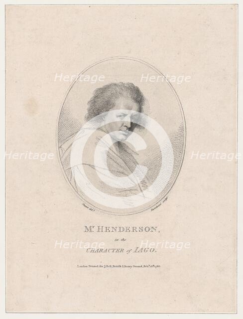 John Henderson, in the Character of Iago (Shakespeare's Othello), 1786., 1786. Creator: Francesco Bartolozzi.