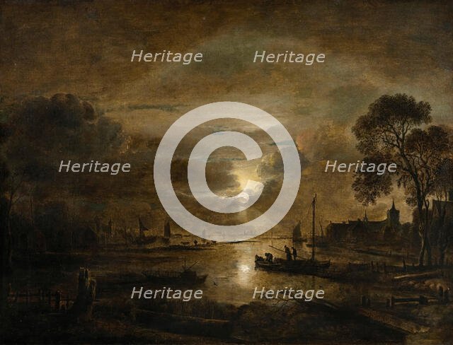 Moonlit River Landscape, after 1641. Creator: Aert van der Neer.