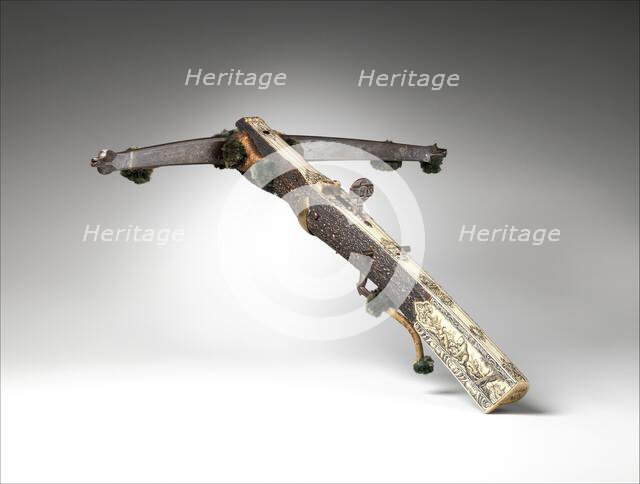 Crossbow (Halbe Rüstung) with Winder (Cranequin), German, Dresden, dated 1742. Creator: Johann Gottfried Hanisch.