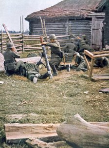 German paratroops using mortars, Russia, 1943. Artist: Unknown