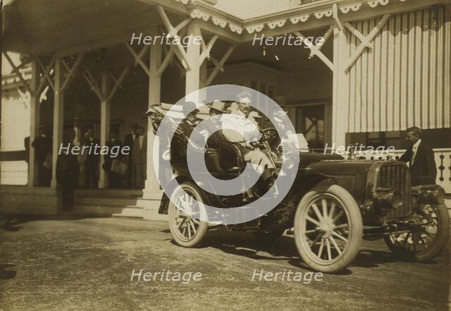Komura and Takahira leaving Wentworth Hotel for peace conference, 1905. Creator: Unknown.