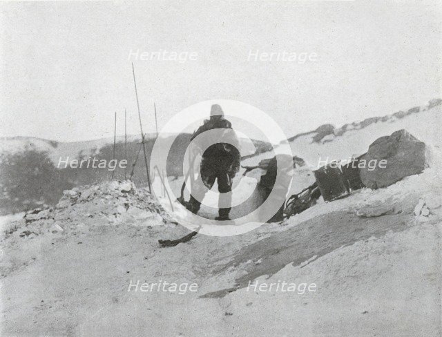 'Browning at the Igloo Door', 1912, (1913). Artist: G Murray Levick.