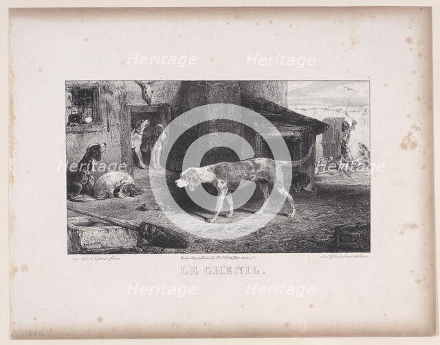 The Kennel, from the series Hunting Scenes, 1829. Creator: Alexandre Gabriel Decamps.