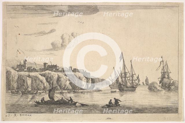 Seaport with Village on a Cliff, 17th century. Creator: Reinier Zeeman.