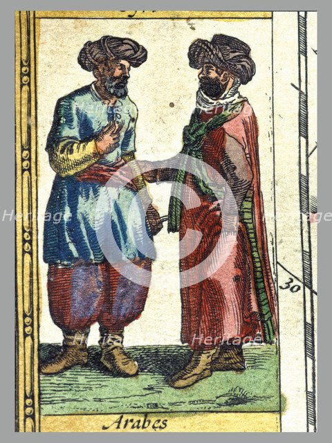 Arabs, colored engraving from the book 'Le Theatre du monde' or 'Nouvel Atlas', 1645, created, pr…