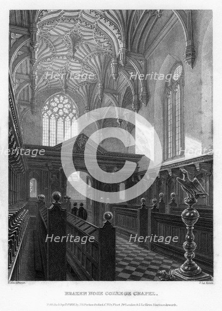 Brazen Nose (Brasenose) College Chapel, Oxford University, 1835.Artist: John Le Keux