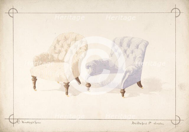 Designs for Two Chairs, 1841-84. Creator: Charles Hindley & Sons.