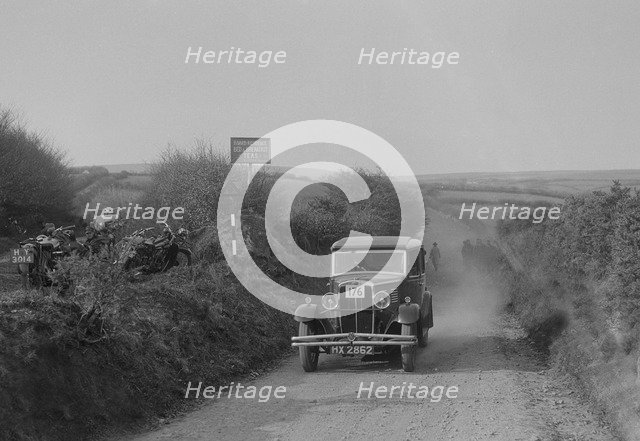 Standard saloon of AF Deane, MCC Lands End Trial, summit of Beggars Roost, Devon, 1933. Artist: Bill Brunell.