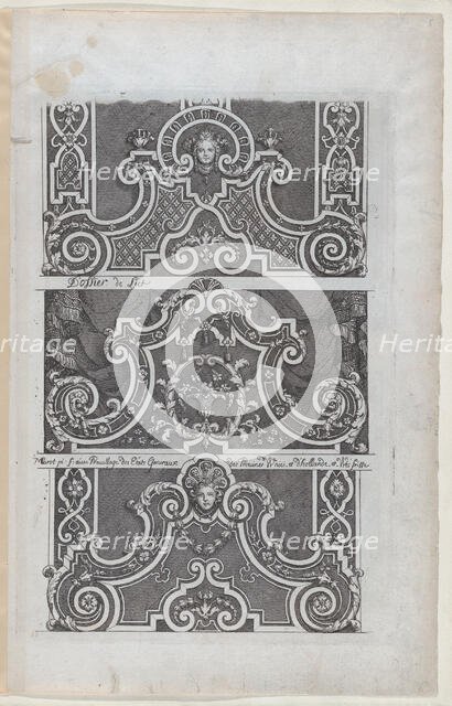Three Designs for Embroidered Headboards, from Nouveaux Liure da Parteme..., published 1703 or 1712. Creator: Daniel Marot.