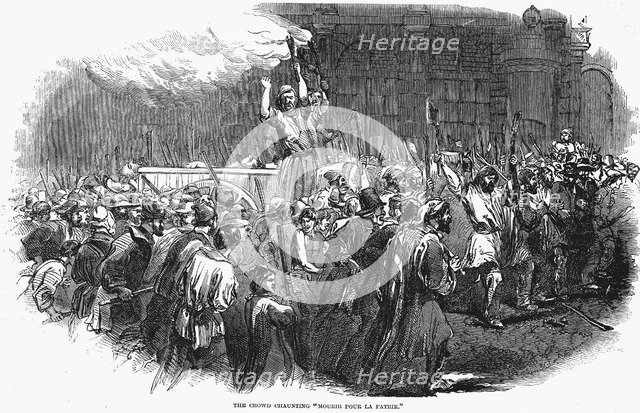 Chanting crowd in front of the Foreign Ministry, The July Revolution, France, February 1848. Artist: Unknown