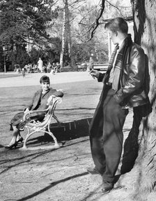 A flirt in the park, Trelleborg, Sweden, 1960. Artist: Unknown