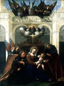 'Holy Family with Saint Nicholas of Tolentino', 1515-1530. Artist: Lodovico Mazzolini