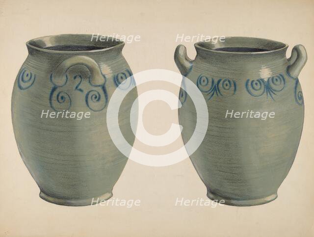 Two-Handled Crock, c. 1936. Creator: Fred Weiss.