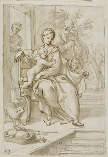 Holy Family with Saint Anne and Infant Saint John the Baptist, n.d. Creator: School of Domenico Piola Italian, 1627-1703.