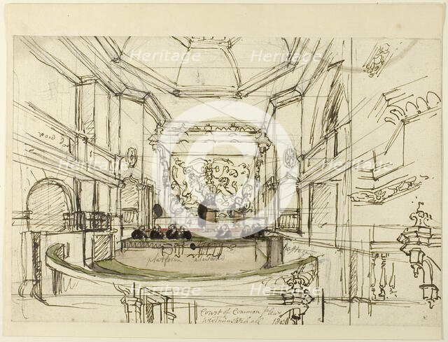 Study for Court of Common Pleas, Westminster Hall, from Microcosm of London, 1807. Creator: Augustus Charles Pugin.