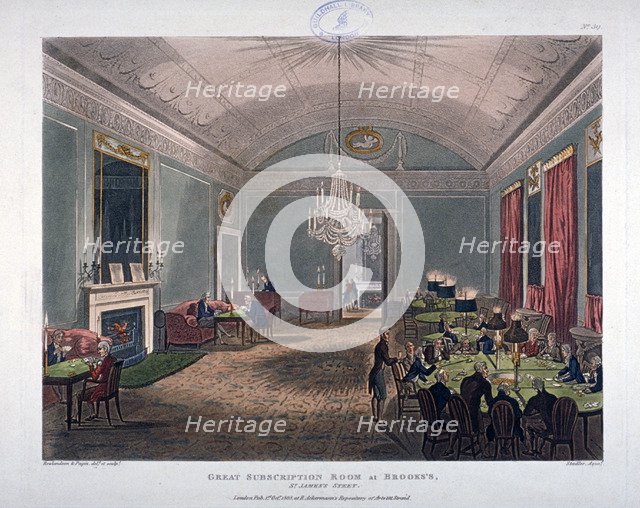 The Great Subscription Room, interior of the Brooks's Club, St James's Street, London, 1808.         Artist: Augustus Charles Pugin