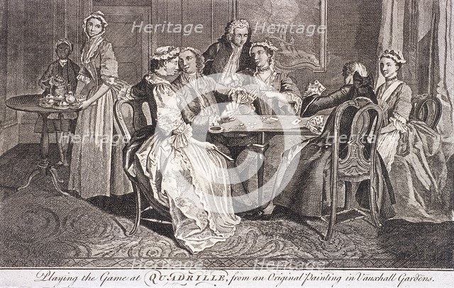 'Playing the game at quadrille', c1745. Artist: Anon