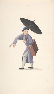 Chinese Man with Parasol, Rattle and Box, 19th century. Creator: Anon.