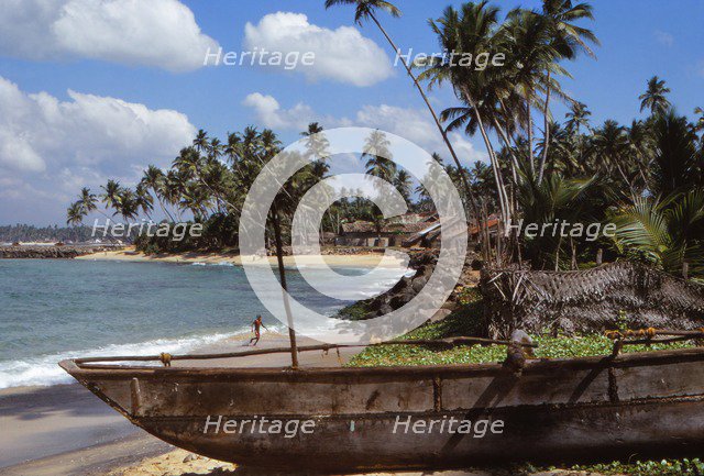 Fishing boat in Village of Hikkaduwa,  on West Coast of Sri Lanka, 20th century. Artist: CM Dixon.