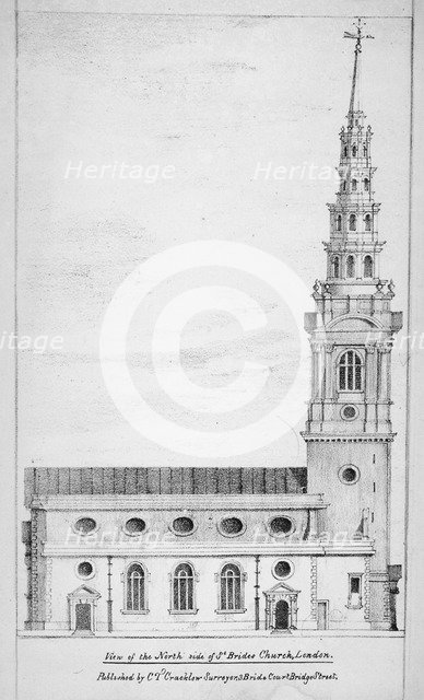 View of the north side of St Bride's Church, Fleet Street, City of London, 1825. Artist: Charles Thomas Cracklow