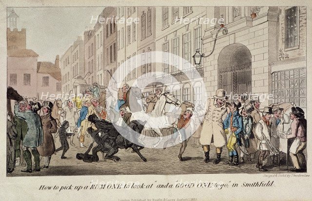 People bargaining for mounts at West Smithfield, London, 1825. Artist: Theodore Lane