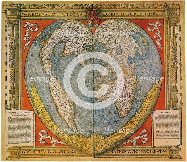 Heart Shaped World Map. Artist: Fine, Oronce (1494-1555)