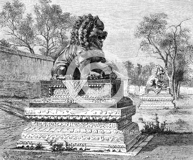 'Summer Palace, Bronze Lion, Emblem of the Imperial Power', c1890. Artist: Unknown