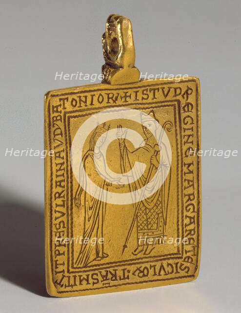 Reliquary Pendant with Queen Margaret of Sicily Blessed by Bishop Reginald of Bath, British, 1174-77 Creator: Unknown.