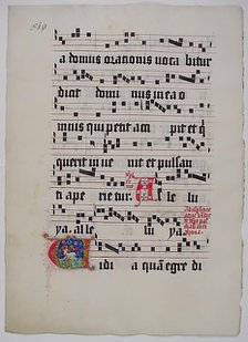 Manuscript Leaf with Initial V, from a Gradual, German, second quarter 15th century. Creator: Unknown.