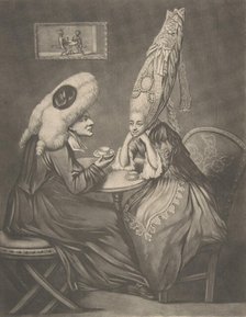 Miss Prattle Consulting Doctor Double Fee about her Pantheon Head Dress, 1772., 1772. Creator: Anon.