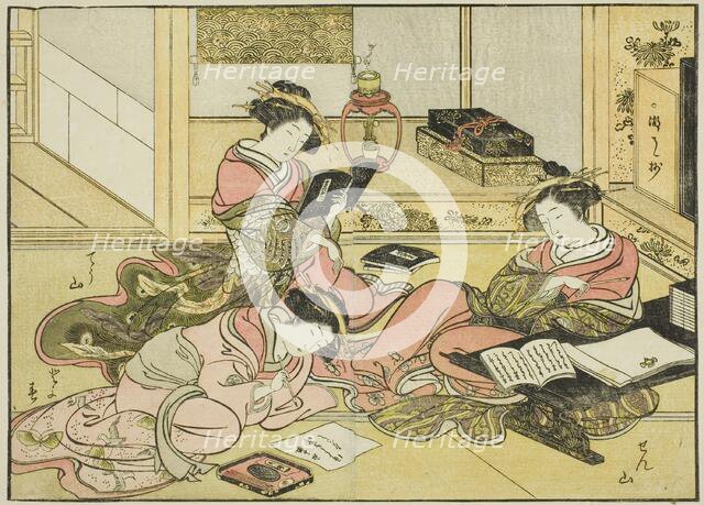 Courtesans of the Chojiya, from the book "Mirror of Beautiful Women of the Pleasure..., 1776. Creator: Shunsho.