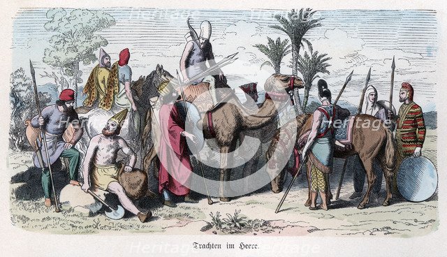 Ancient History. Persia. Soldiers of the Persian army. German engraving, 1865.