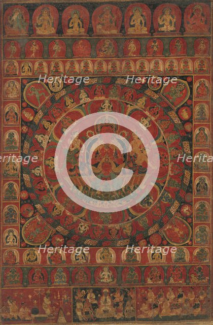 Mandala of the Sun God Surya Surrounded by Eight Planetary Deities, dated, likely 1379. Creator: Kitaharasa.