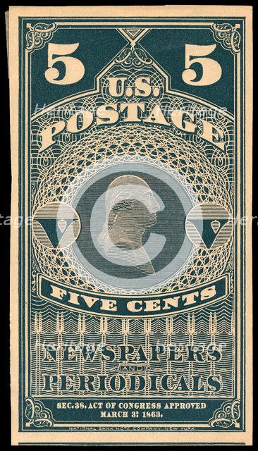 5c Washington Newspapers and Periodicals trial color proof, 1865. Creator: Unknown.