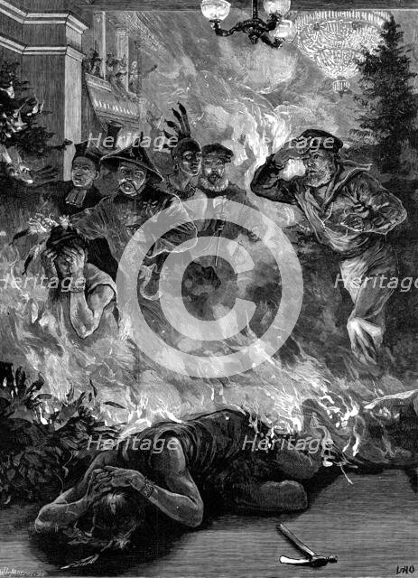 Fatal disaster at the art-students' masquerade in Munich, 1881. Creator: W. I. Mosses.