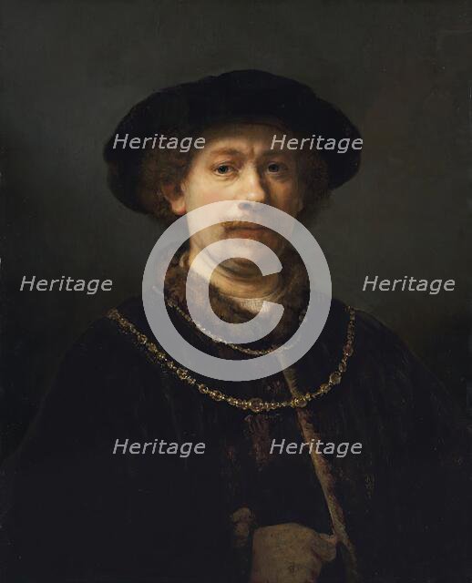 Self-portrait wearing a hat and two Chains, 1642. Creator: Rembrandt Harmensz van Rijn.