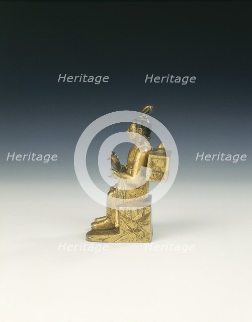 Gilt bronze itinerant monk with sutra case, Tibet, 17th-18th century. Artist: Unknown