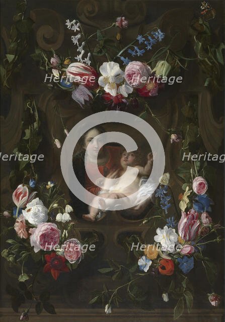 Madonna in a Floral Wreath, mid-17th century. Creator: Cornelis Schut I.