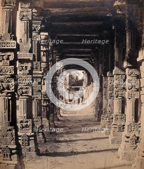 India: interior of the Hindu temple in the Kootub near Delhi, c1858. Creator: Felice Beato.