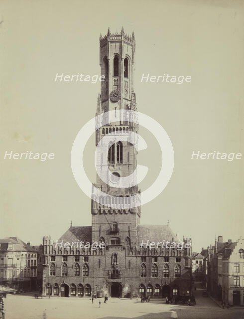 Belfry above the market hall (Cloth Hall) from the northwest from the Markt, Bruges, 1880-1890.  Creator: Unknown.
