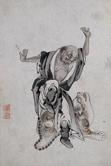 A Chinese man with a giant cat, (between 1800 and 1899?). Creator: Unknown.