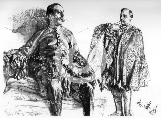 Studies of old dresses on living models, c1880-1882.Artist: Adolph Menzel