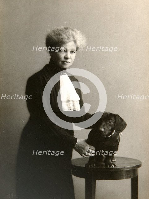 Alexandra Beketova-Blok, Russian author and translator, with her pet dog, early 19th century. Artist: Karl August Fischer