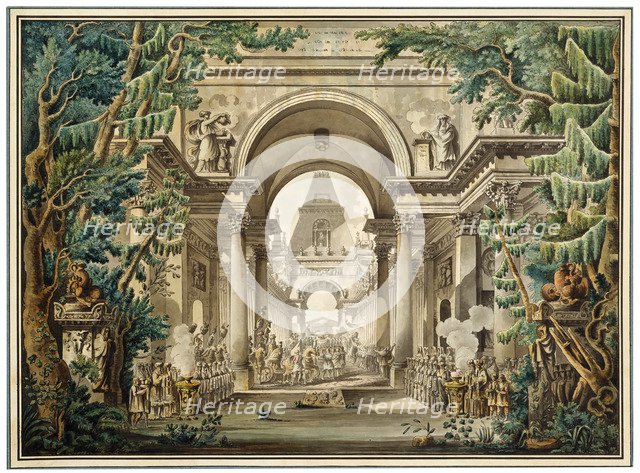 Procession in a temple. Set design for a theatre play, 18th or early 19th century. Artist: Louis Jean Desprez